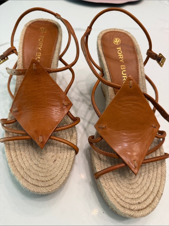 Tory Burch Shoes - Tory Burch Tan Leather Strappy Espadrille Sandals with Jute Sole